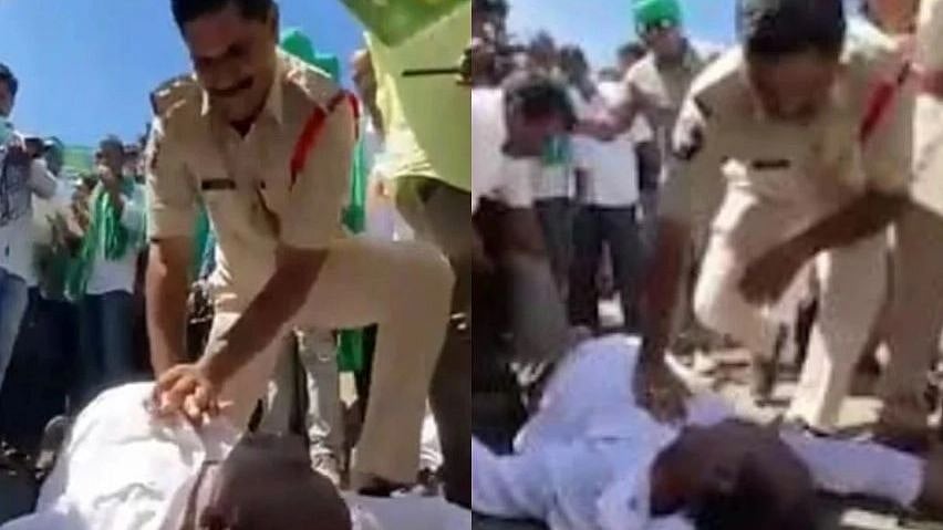 இப்படியும் ஒரு போலிஸ்.. போராட்டத்தில் மாரடைப்பு ஏற்பட்ட விவசாயியின் உயிரை காப்பாற்றிய காவலர்!