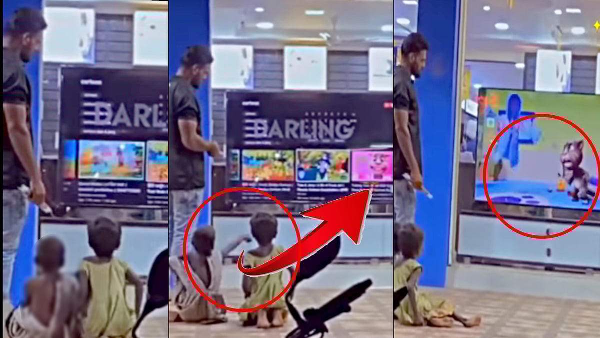 கடை வெளியே TV பார்த்துகொண்டிருந்த தெருவோரக் குழந்தைகள்.. கார்டூன் படத்தை போட்டு காட்டிய கடை ஊழியர்!