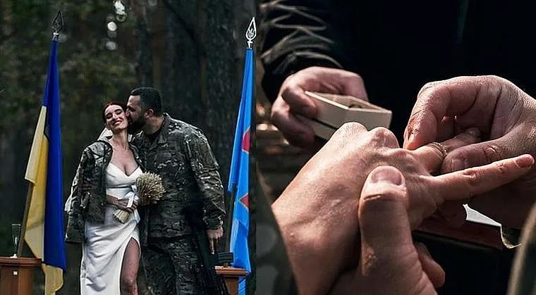 "போருக்கு நடுவில் பூத்த பூ"  -போர்க்களத்தில் சந்தித்து போருக்கு நடுவே திருமணம் செய்த உக்ரைன் ஜோடி !