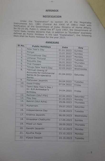 2023-ம் ஆண்டுக்கான விடுமுறை பட்டியல் வெளியீடு ! சனி,ஞாயிறுகளில் வரும் விடுமுறைகள் என்னென்ன ? 