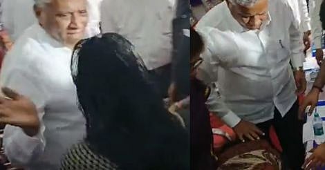 புகார் அளித்த பெண்ணின் கன்னத்தில் அடித்த பாஜக அமைச்சர்.. காலில் விழுந்த பெண்..கர்நாடகாவில் அதிர்ச்சி !