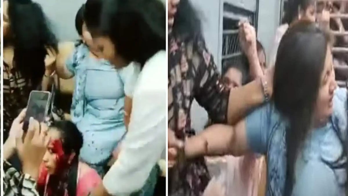 புறநகர் ரயிலில் தலைமுடியை பிடித்து சண்டையிட்ட பெண்கள்..நடுவில் சிக்கிய காவலருக்கு நேர்ந்த பரிதாபம்?Video!