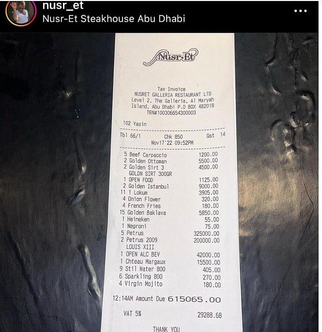 ஒருவேலை சாப்பாட்டுக்கு ரூ. 1 கோடி செலவு செய்த நபர் : tax மட்டும் 6 லட்சம்.. இணையத்தில் வைரலாகும் பில்!