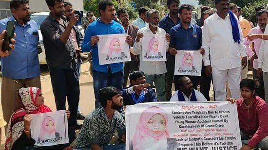 சாலையில் நடந்து கொண்டிருந்த இளம்பெண் மீது மோதிய கிரேன்.. வெளியான சிசிடிவி-யால் பரபரப்பு !