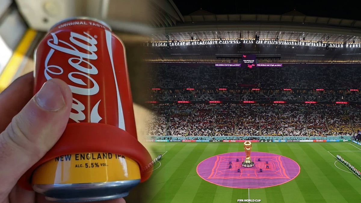 #FIFA2022 :மைதானத்தில் பீருக்கு தடை..  கோக்ககோலா ஸ்டிக்கரை ஒட்டி நூதனமாக பீர் கடத்திய முரட்டு ரசிகர் ! 