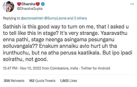 ஆடை சர்ச்சை: “நீங்க அப்படி பேசுனது, எனக்கு ரொம்ப கஷ்டமா இருந்துச்சு..” -சதீஷை ரவுண்டு கட்டிய தர்ஷா குப்தா
