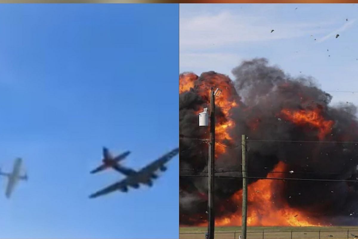 நடுவானில் மோதிக்கொண்ட இரண்டு விமானங்கள்: வெடித்து சிதறியதால் 6 பேர் பலி? சோகத்தில் முடிந்த சாகசம் |VIDEO