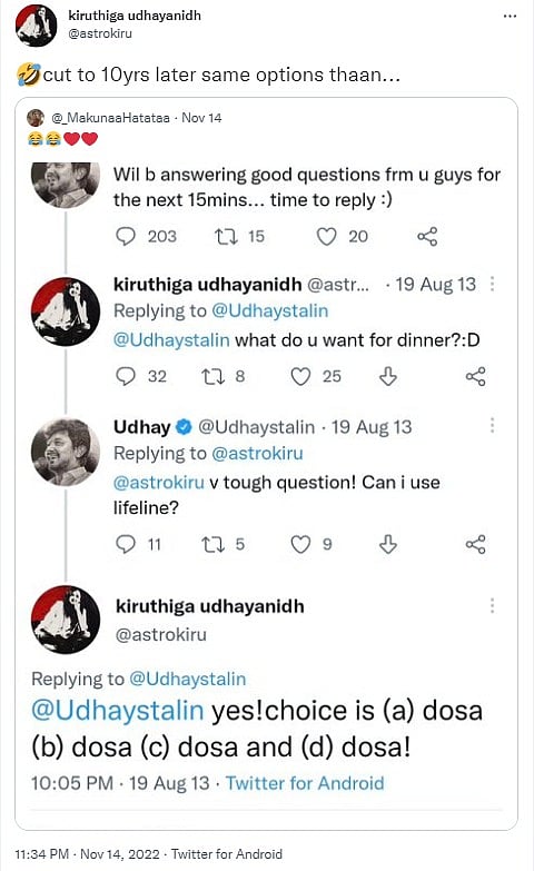 "10 வருடங்களுக்கு பிறகும் அதே தான்.." - உதயநிதிக்கு Option கொடுத்த கிருத்திகா.. கலகல ட்வீட் VIRAL !