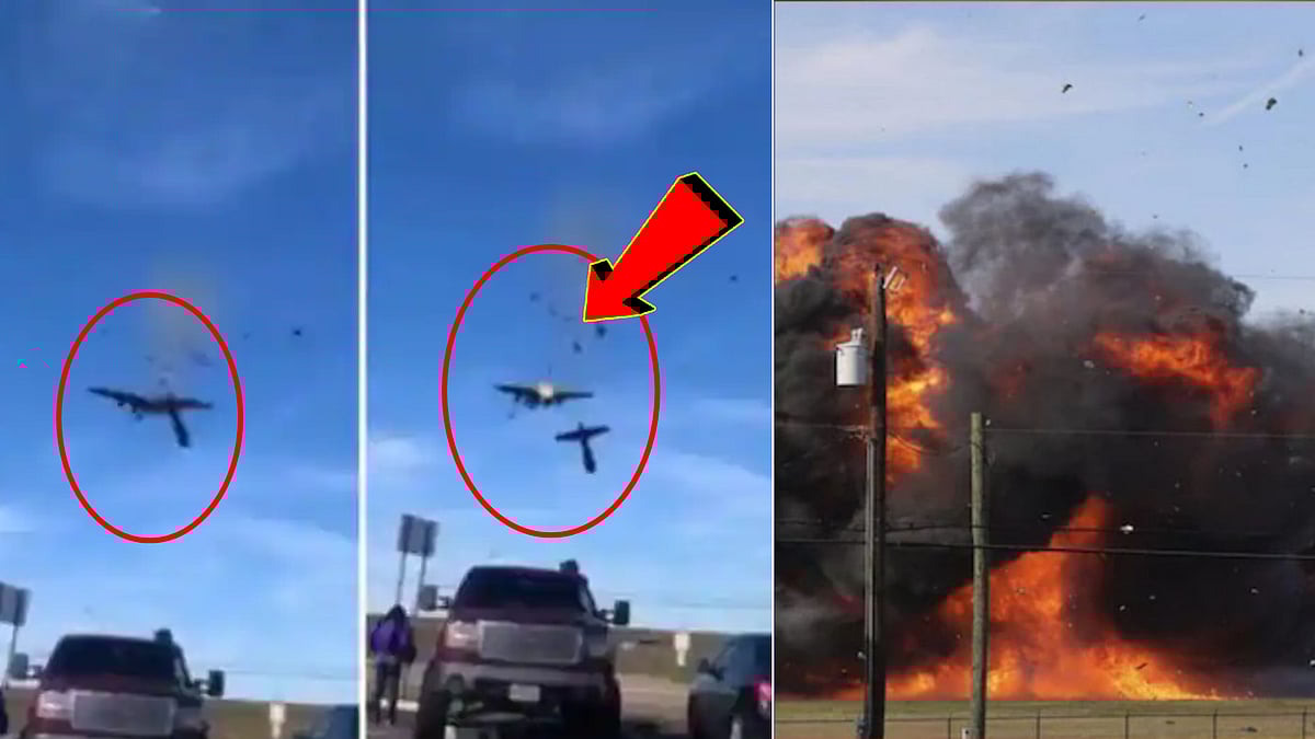 நடுவானில் மோதிக்கொண்ட இரண்டு விமானங்கள்: வெடித்து சிதறியதால் 6 பேர் பலி? சோகத்தில் முடிந்த சாகசம் |VIDEO