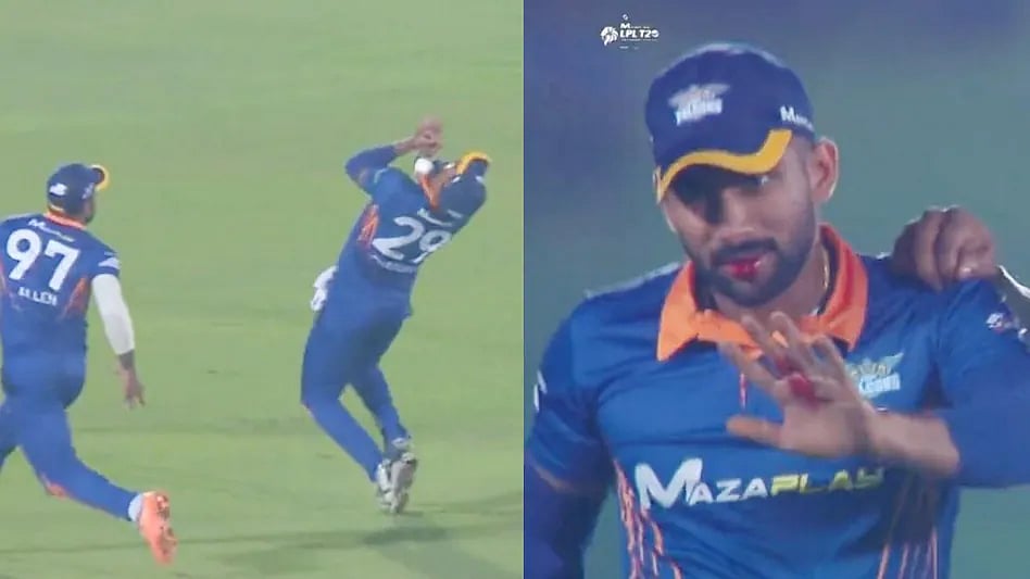 வாயில் இருந்து கொட்டிய ரத்தம்.. கேட்ச் பிடிக்கும் போது 4 பற்களை இழந்த இலங்கை வீரர்: அதிர்ச்சி Video!