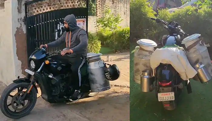 அந்த பைக்கின் மதிப்பு தெரியுமா ? -ஹார்லி டேவிட்சன் பைக்கில் பால் விற்பனை செய்யும் இளைஞர்.. வைரல் வீடியோ !