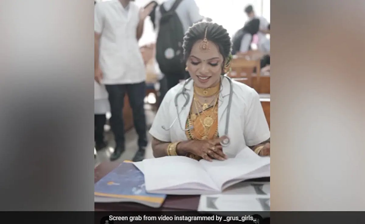 “படிப்புதான் முக்கியம்” உடல் முழுவதும் அலங்காரம்.. கழுத்தில் Stethoscope.. Exam எழுத வந்த மணப்பெண் Video