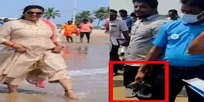 அமைச்சர் ரோஜா செருப்பை கையில் எடுத்து வந்த ஊழியர்.. பரவிய வீடியோவுக்கு ஊழியர் கொடுத்த விளக்கம் என்ன ?