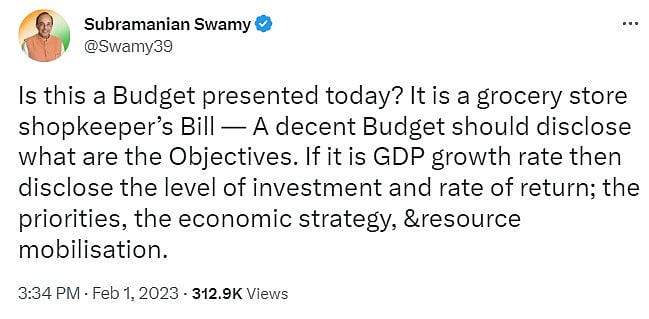 UNION BUDGET 2023: “இதெல்லாம் ஒரு பட்ஜெட்டா? மளிகை கடை பில் போல இருக்கு..”-பாஜக சுப்பிரமணியன் சாமி ஆவேசம்