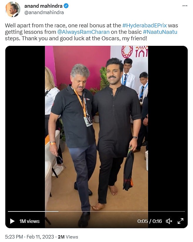 நாட்டு நாட்டு : தொழிலதிபர் ஆனந்த் மஹிந்திராவுக்கு Dance சொல்லிக்கொடுத்த ராம்சரண்.. வீடியோ வைரல் !