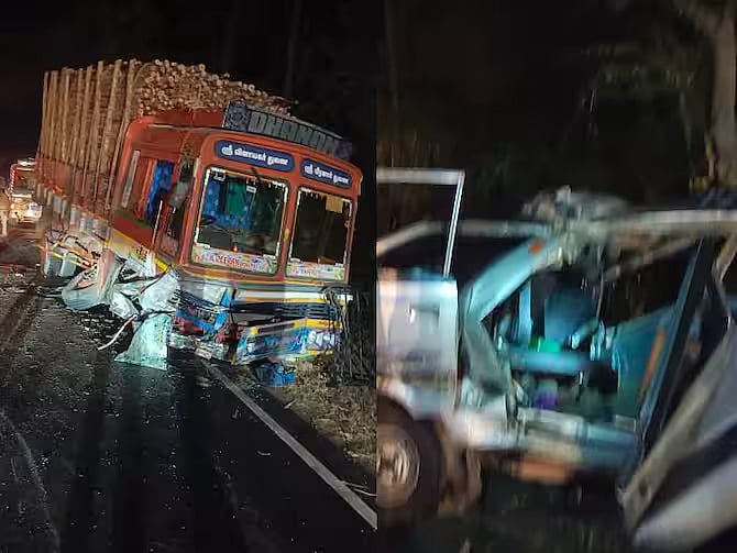 நேருக்கு நேர் மோதிக்கொண்ட விறகு லாரி-ஆம்னி கார்.. அதிகாலையில் நிகழ்ந்த கோரத்தில் 6 பேருக்கு நேர்ந்த சோகம்