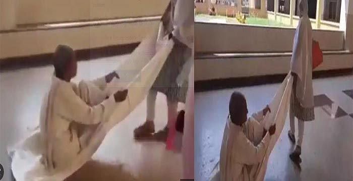 ஸ்ட்ரெச்சர் இல்லாததால் போர்வையால் இழுத்துச்செல்லப்படும் முதியவர்.. பா.ஜ.க ஆளும் மாநிலத்தின் அவலநிலை !