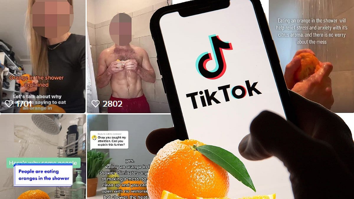என்னடா இது?.. TikTokல் வைரலாகி வரும் ஷவர் குளியலில் ஆரஞ்சு பழம் சாப்பிடும் வீடியோ: என்ன காரணம்?
