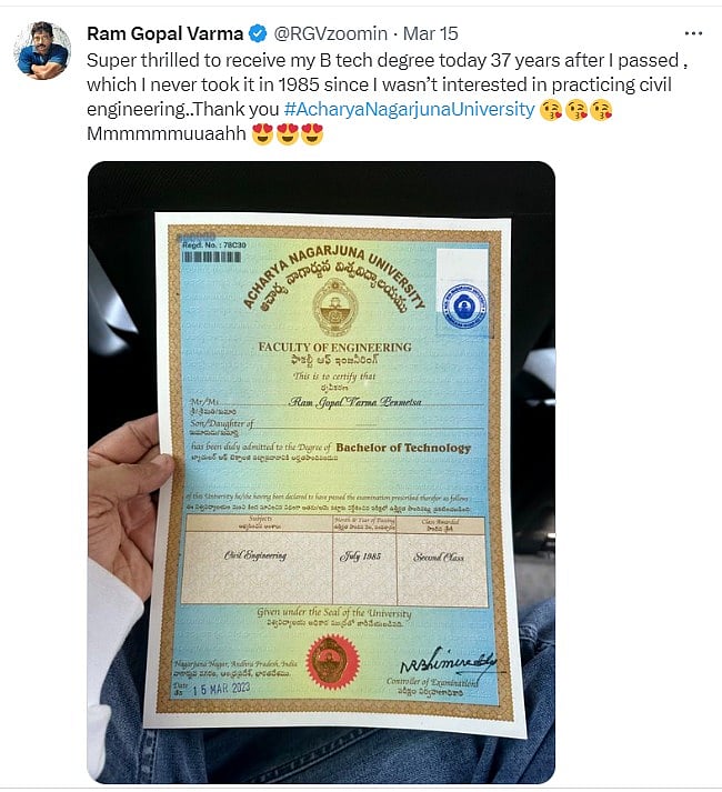 37 ஆண்டுகளுக்குப் பிறகு பட்டம் பெற்ற பிரபல இயக்குநர்.. ட்விட்டரை கலக்கும் Certificate !