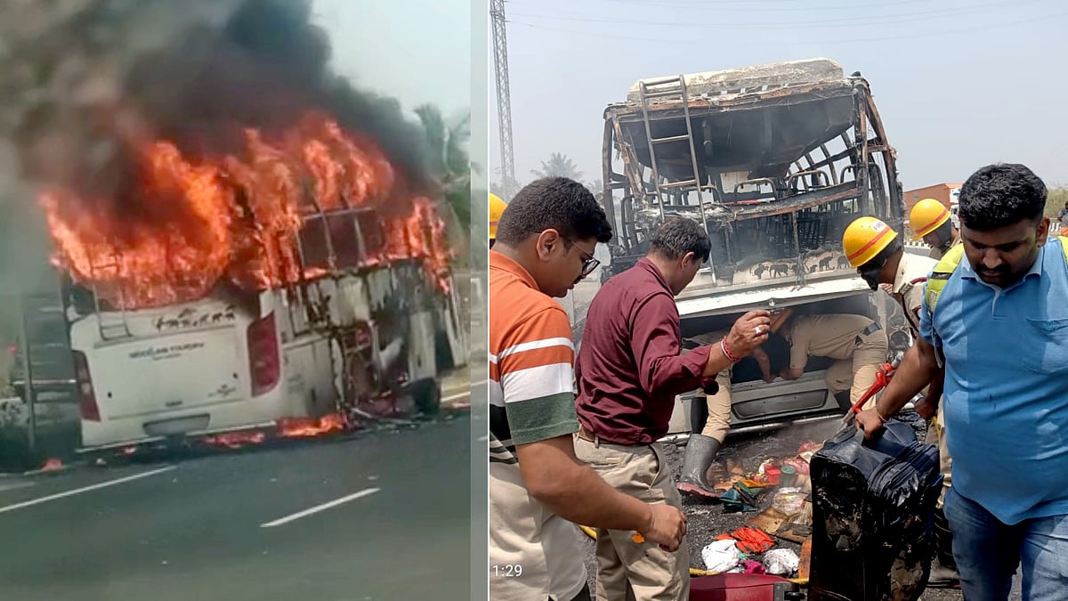 கர்நாடகா : ஓடிக் கொண்டிருந்தபோது திடீரென பற்றி எரிந்த பேருந்து.. உள்ளே இருந்த 30 பயணிகளின் நிலை என்ன ?