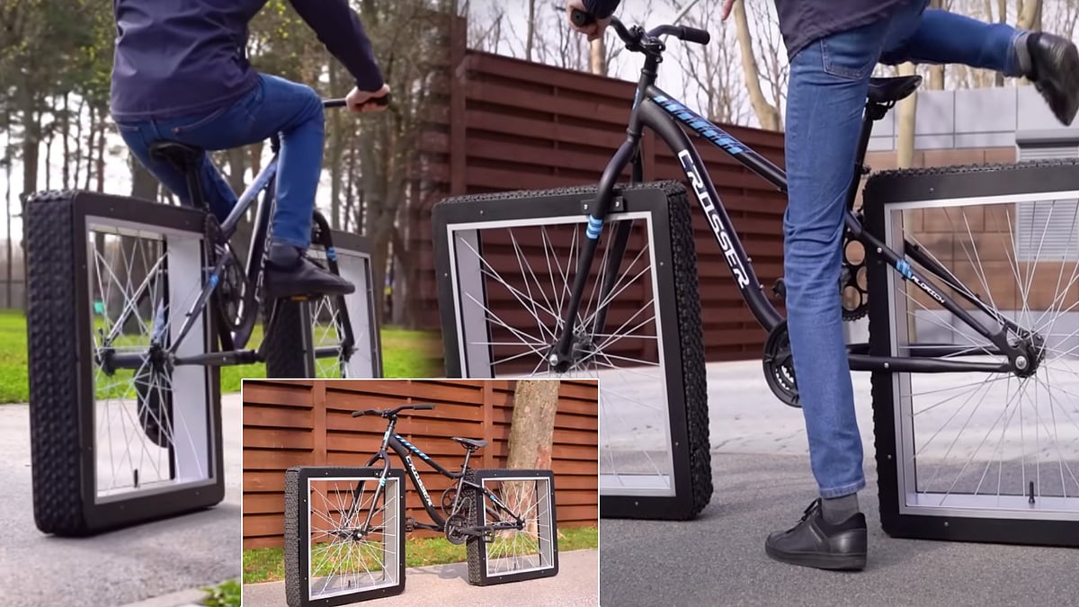 “ஏய் எப்புட்றா..” - சதுர வடிவு டயர் கொண்ட சைக்கிள்.. ரோட்டை தேய்த்து ஓட்டுவது போல் புதிய கண்டுபிடிப்பு !