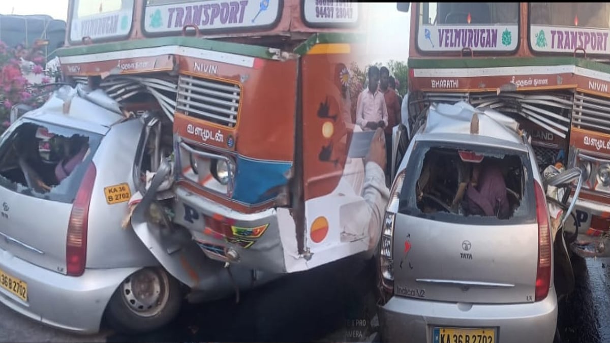 நேருக்கு நேர் மோதிய கார் - லாரி.. அப்பளமாக நொறுங்கிய கார்.. குழந்தைகள் உள்ளிட்ட 6 பேர் பரிதாப பலி ! 