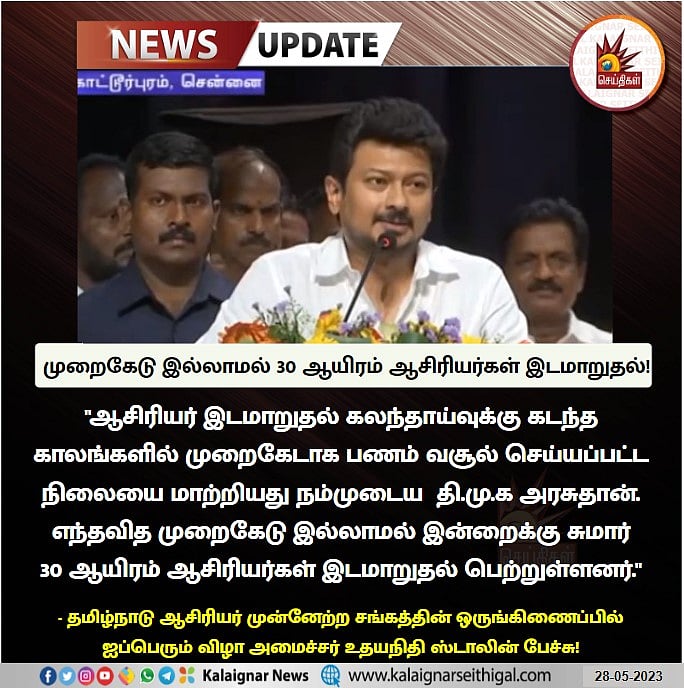 ”ஆசிரியர்களின் நலன் காக்கும் திராவிட மாடல் அரசு”.. அமைச்சர் உதயநிதி ஸ்டாலின் பேச்சு!