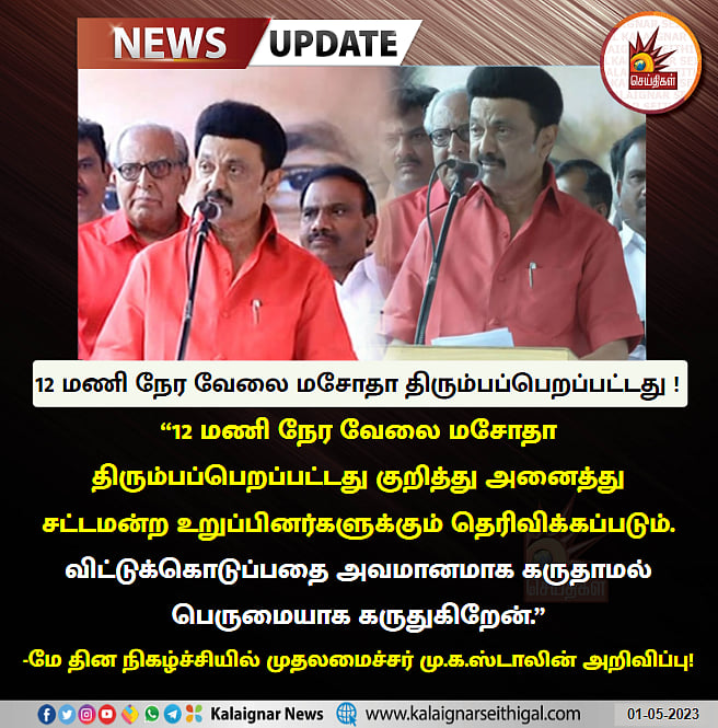 “விட்டுக்கொடுப்பதை அவமானமாக கருதாமல் பெருமையாக கருதுகிறேன்..” - உழைப்பாளர் தினத்தில் முதலமைச்சர் உரை !