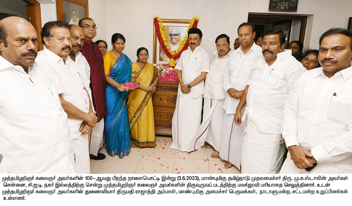 முத்தமிழறிஞர் கலைஞரின் 100-வது பிறந்த நாள்.. மலர்தூவி மரியாதை செலுத்திய முதலமைச்சர் மு.க.ஸ்டாலின்!