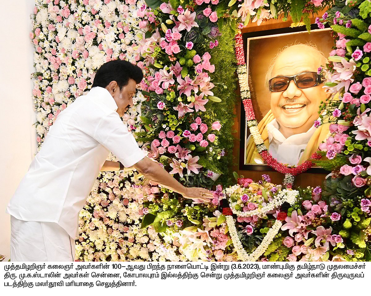 முத்தமிழறிஞர் கலைஞரின் 100-வது பிறந்த நாள்.. மலர்தூவி மரியாதை செலுத்திய முதலமைச்சர் மு.க.ஸ்டாலின்!