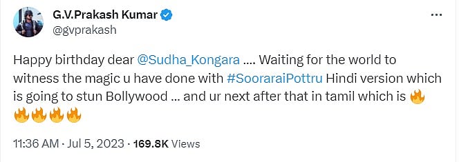 சுதா கொங்கரா பிறந்தநாள்.. மீண்டும் இணையும் குழு..  'சூர்யா 43' Update கொடுத்த ஜி.வி. பிரகாஷ் !
