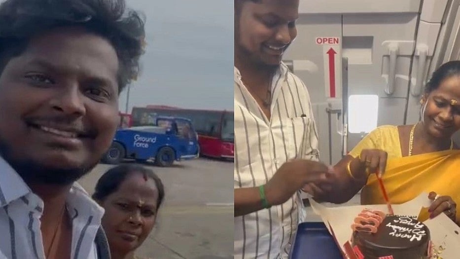 விமானத்தில் அம்மாவுக்கு சர்ப்ரைஸ்..  50வது பிறந்த நாளை கேக் வெட்டி கொண்டாட வைத்த மகன்- ஒரு நெகிழ்ச்சி கதை