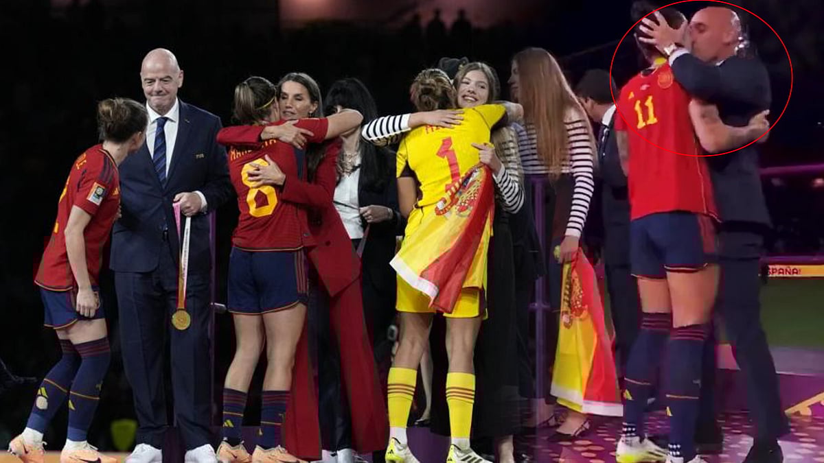 உலகக்கோப்பை வென்ற வீராங்கனையின் உதட்டில் முத்தம்.. மன்னிப்பு கோரிய கால்பந்து சங்க தலைவர்.. நடந்தது என்ன ?