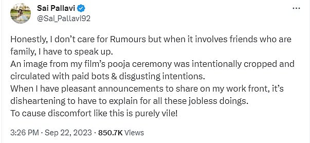 “இது கேவலமான செயல்..” - வெளியான அவதூறு செய்தி.. ஆவேசமான சாய் பல்லவி.. காரணம் என்ன?