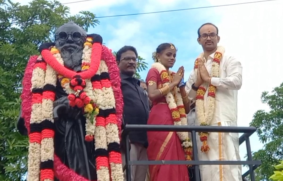 காதலன் பெரியார்வாதி.. காதலி ஆன்மீகவாதி: 2 முறைப்படி திருமணம் செய்துகொண்ட காதல் ஜோடி -சேலத்தில் நெகிழ்ச்சி