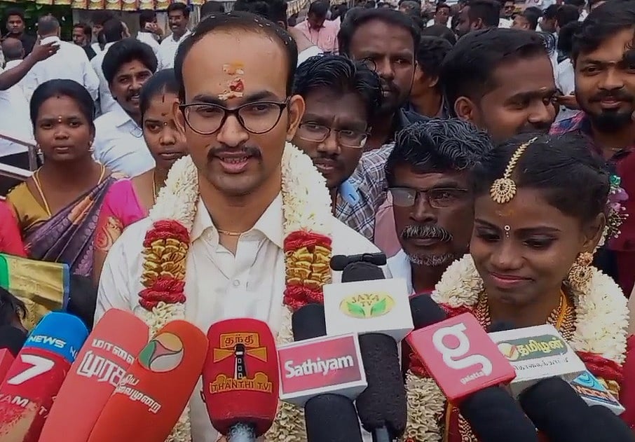 காதலன் பெரியார்வாதி.. காதலி ஆன்மீகவாதி: 2 முறைப்படி திருமணம் செய்துகொண்ட காதல் ஜோடி -சேலத்தில் நெகிழ்ச்சி