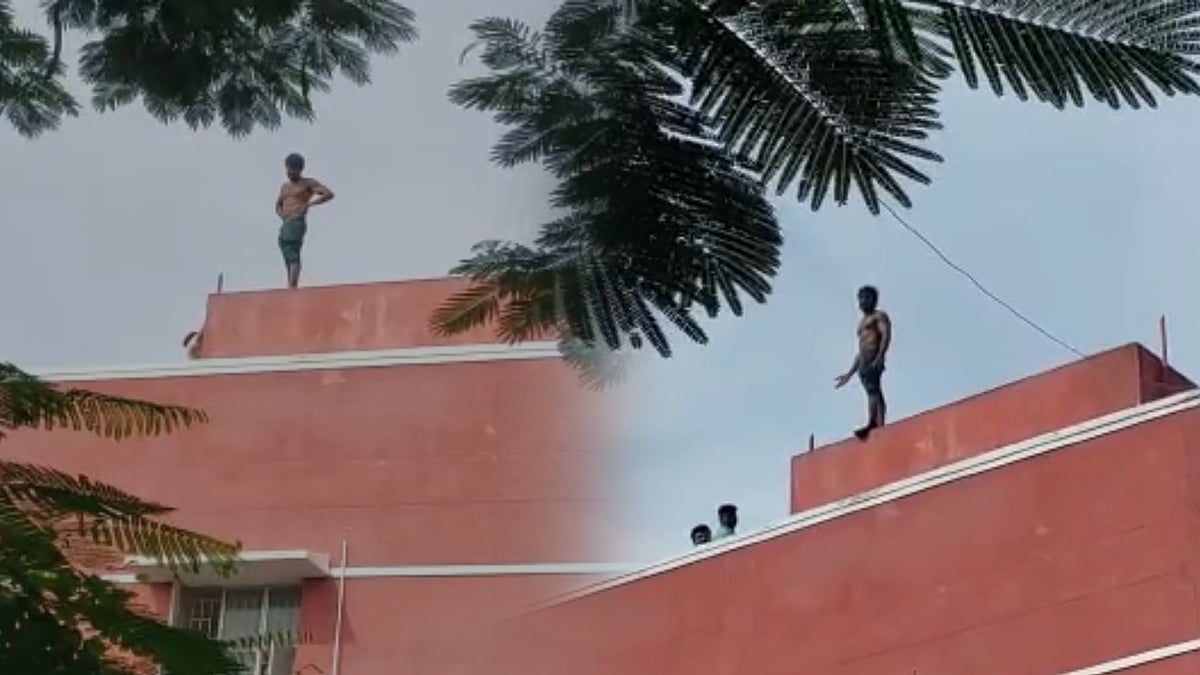 காவல்நிலையத்தின் மாடியில் ஏறி தற்கொலை மிரட்டல் விடுத்த இளைஞர்.. மனைவியுடனான சண்டையால் விபரீத முடிவு !