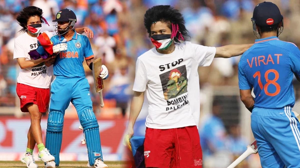 விராட் கோலி அருகே சென்ற பாலஸ்தீன ஆதரவாளர் : INDvsAUS போட்டியின் போது நடந்த சம்பவத்தால் பரபரப்பு !
