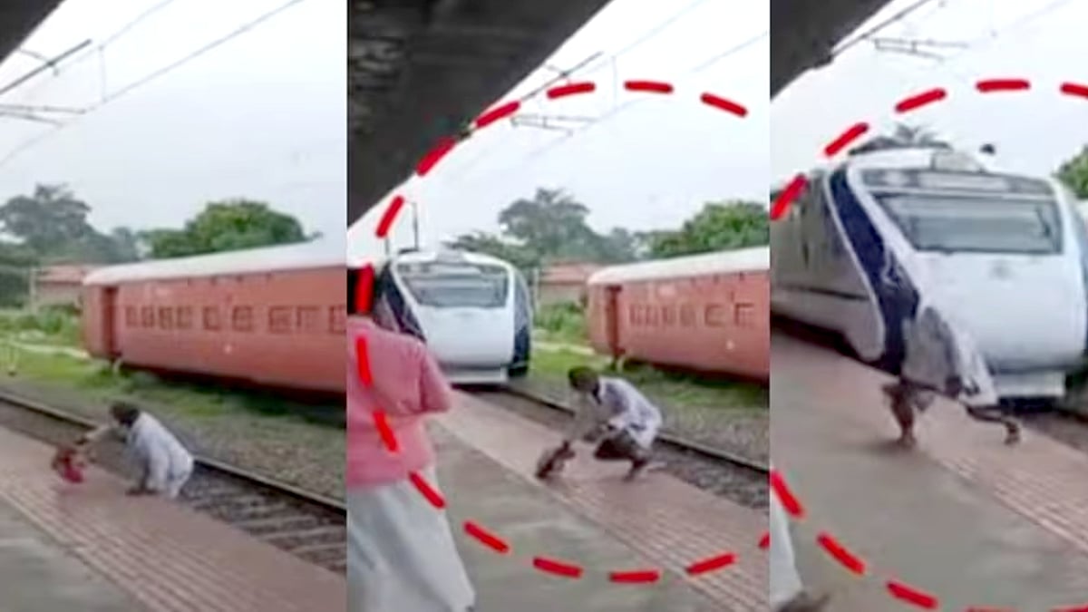 தண்டவாளத்தை கடக்க முயன்ற முதியவர்.. சட்டென்று வந்து நின்ற வந்தே பாரத் இரயில்.. திக் திக் VIDEO!