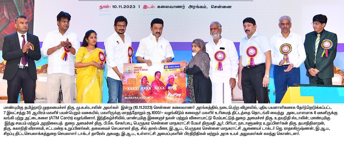 கலைஞர் மகளிர் உரிமைத் திட்டம்- புதிதாக 7.35 லட்சம் பேருக்கு ரூ.1000 : இன்று தொடங்கி வைத்தார் முதலமைச்சர்!