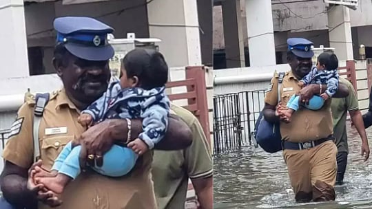 அன்புதான் எல்லாம் : மிக்ஜாம் புயல் மீட்பு பணியின் போது இணையத்தில் வைரலான காவலர் யார்?