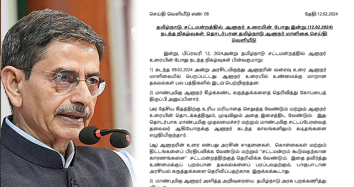 மீண்டும் மீண்டும் மரபுகளை மீறும் ஆளுநர்... அவைக்குறிப்பில் நீக்கப்பட்டதை வெளியிட்டதால் சர்ச்சை!