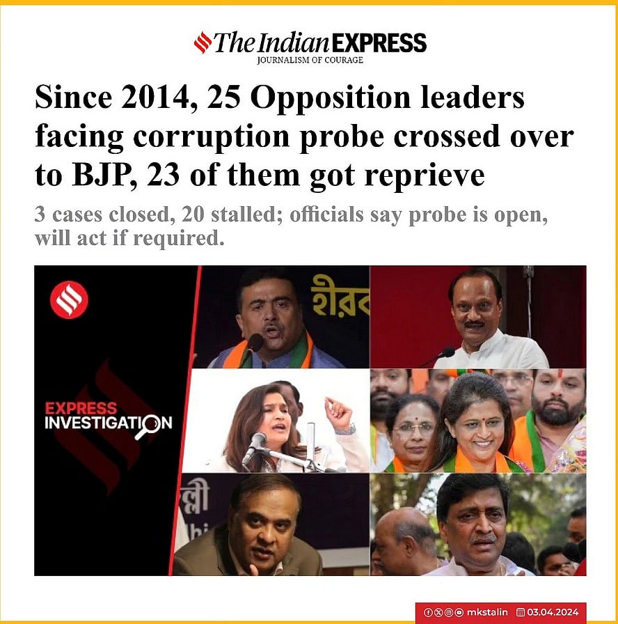 “தோலுரிக்கப்பட்ட பாஜகவின் ‘வாஷிங் மெஷின்’ பாணி” - முதலமைச்சர் மு.க.ஸ்டாலின் விமர்சனம் !