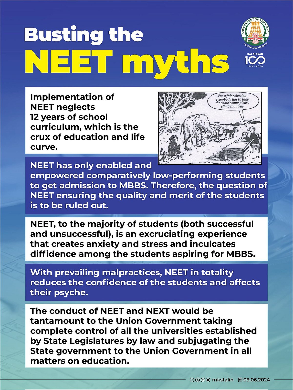 “நீட் தேர்வை முதன் முதலில் எதிர்த்தது திமுகதான்” - AK ராஜன் அறிக்கையை 9 மொழிகளில் வெளியிட்ட முதல்வர் !