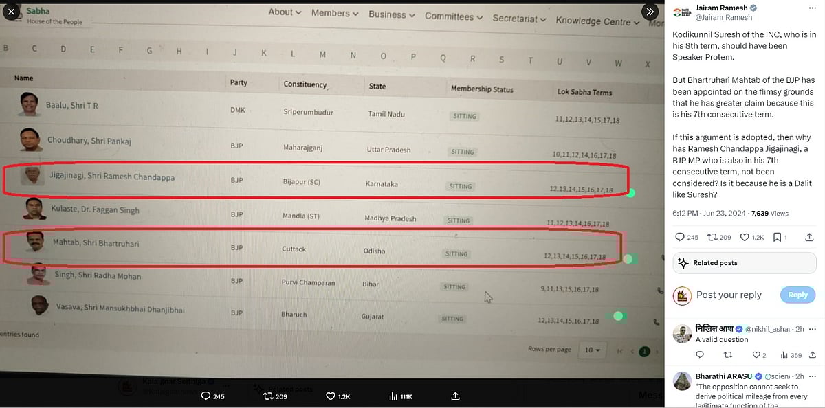 தற்காலிக சபாநாயகர் : “சுரேஷை போல் ரமேஷும் தலித் என்பதால் புறக்கணிக்கப்பட்டாரா?” - ஜெய்ராம் ரமேஷ் கேள்வி !