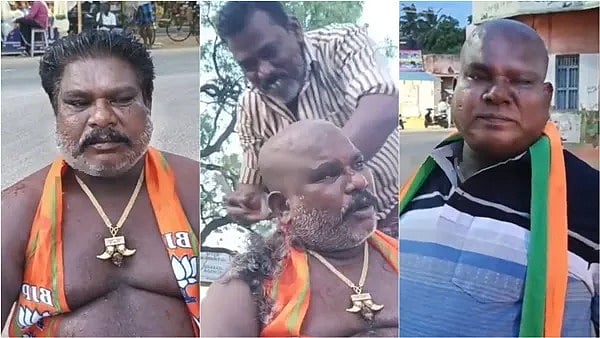 கோவையில் அண்ணாமலை தோற்றால்... பந்தயம் கட்டி நடு ரோட்டில் மொட்டையடித்துக் கொண்ட பாஜக தொண்டர் !