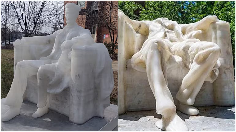 அமெரிக்காவில் 100 டிகிரி ஃபாரன்ஹீட் அதிகரித்த வெப்பம் : உருகிய ஆபிரகாம் லிங்கனின் மெழுகுச்சிலை ! 