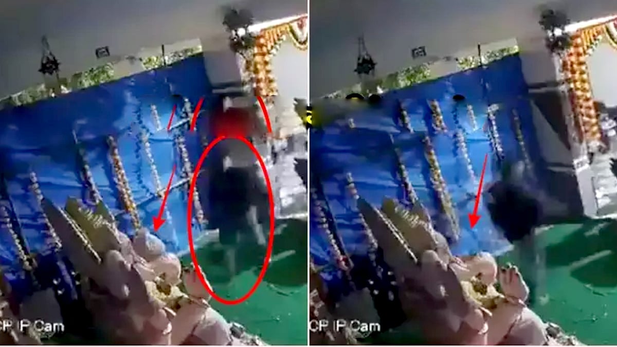 விநாயகர் சதுர்த்தி : சிலையின் கையில் இருந்த பெரிய லட்டுவை திருடிய மர்ம நபர்... சிசிடிவி காட்சி வைரல் !