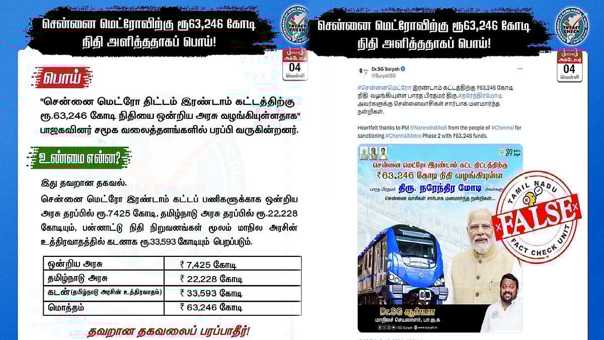 சென்னை மெட்ரோ நிதி : வழக்கம் போல வதந்தி பரப்பிய பாஜக கும்பல்... அம்பலப்படுத்திய TN Fact Check ! 