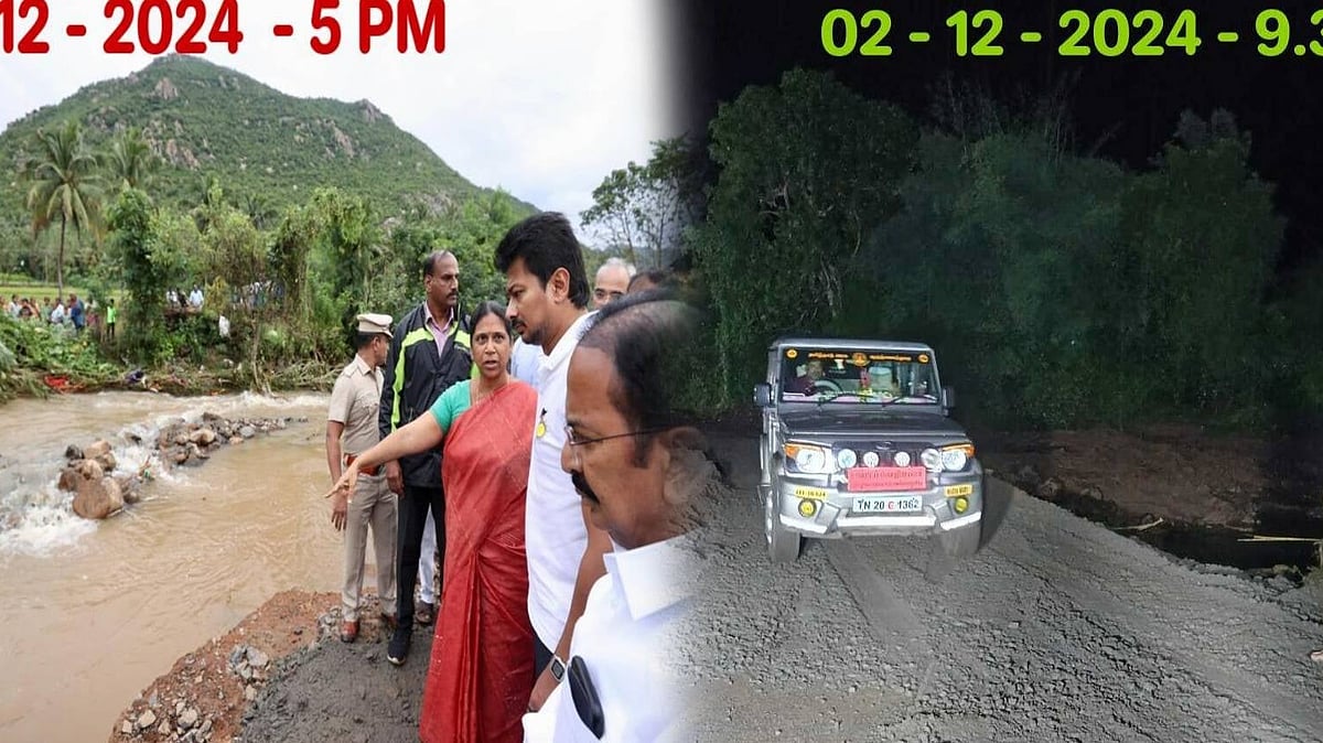 “4 மணிநேரத்திற்குள் தற்காலிக தரைப்பாலம்!” :  துணை முதலமைச்சர் உதயநிதி ஸ்டாலின்!